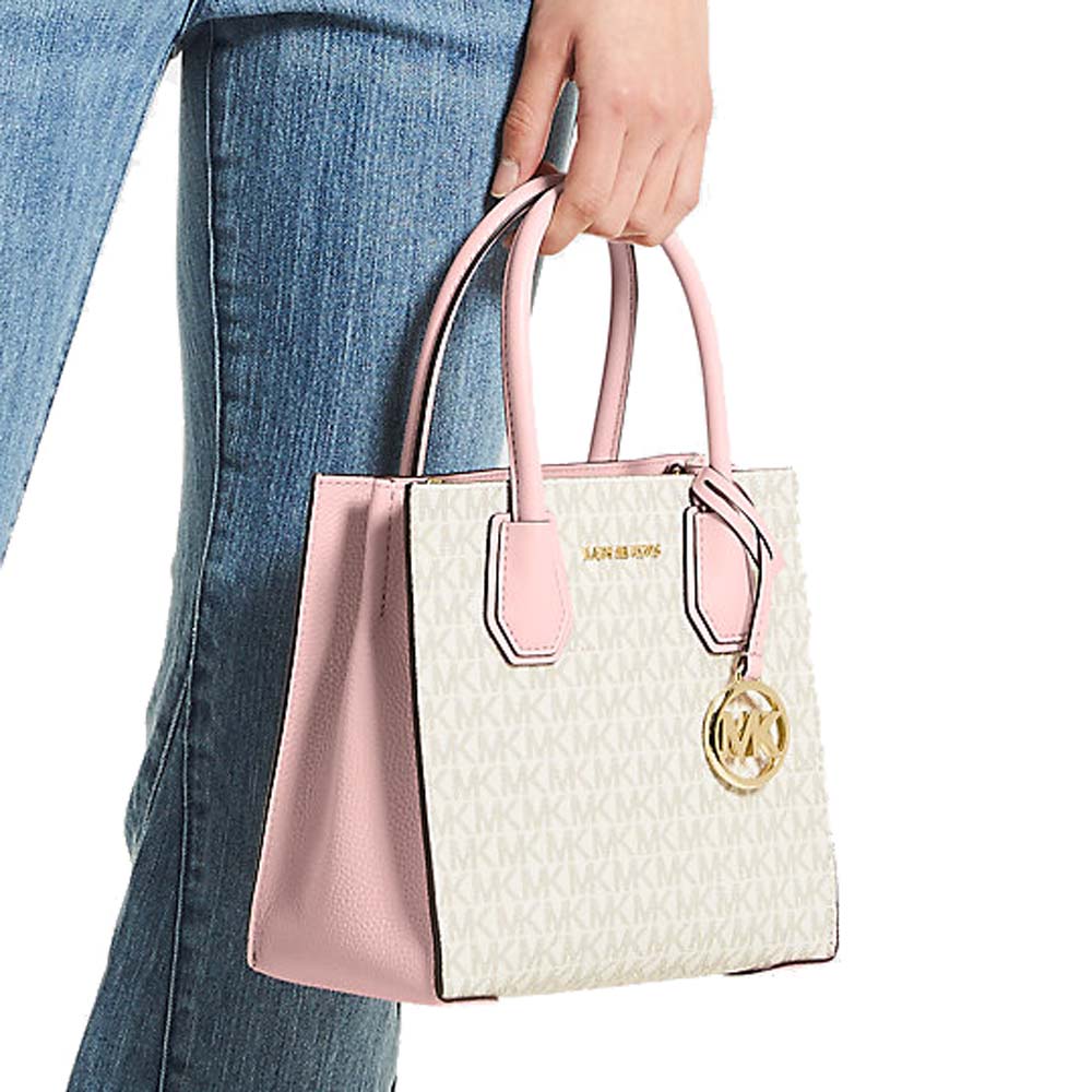 Michael Kors Mercer Medium Logo And Leather Accordion Crossbody Bag Powder Blush # 35S1GM9M2B