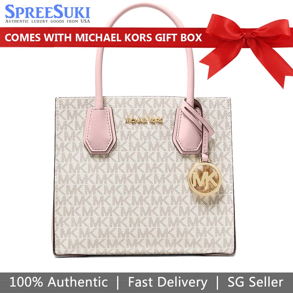 Michael Kors Mercer Medium Logo And Leather Accordion Crossbody Bag Powder Blush # 35S1GM9M2B