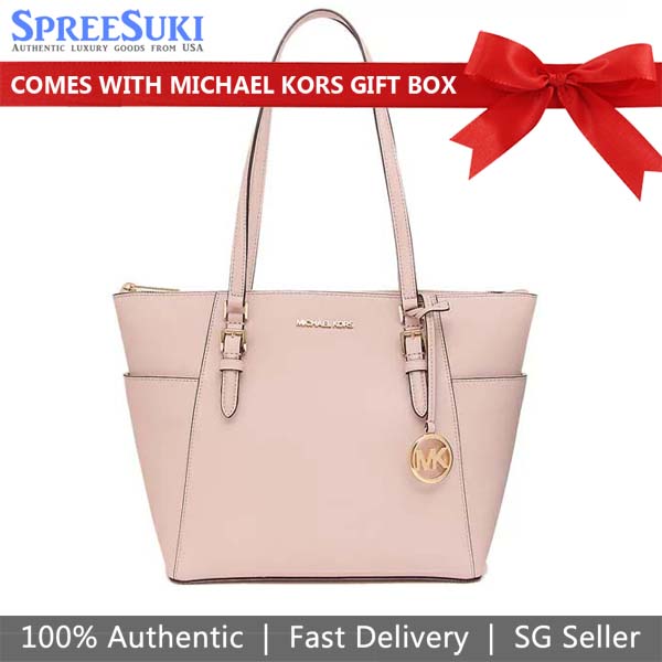Michael Kors Tote Shoulder Bag Charlotte Leather Large Top Zip Tote Powder Blush Pink # 35T0GCFT7L