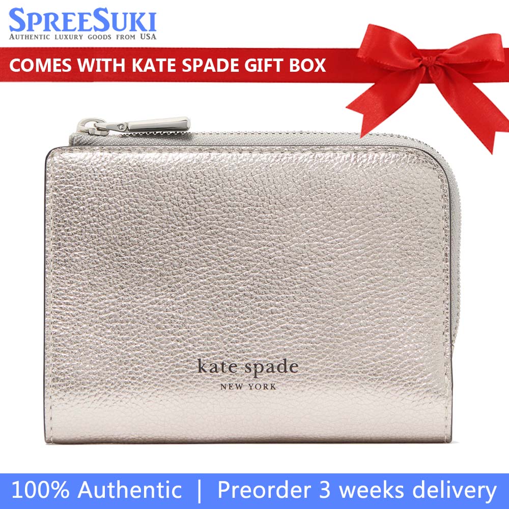 Kate Spade Ava Metallic Zip Bifold Wallet Silver Multi # KI592