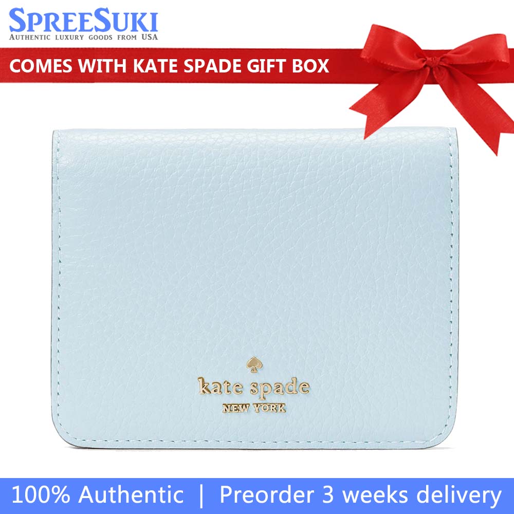 Kate Spade Small Wallet Lena Pebbled Leather Small Slim Bifold Wallet Crisp Sky # KH788