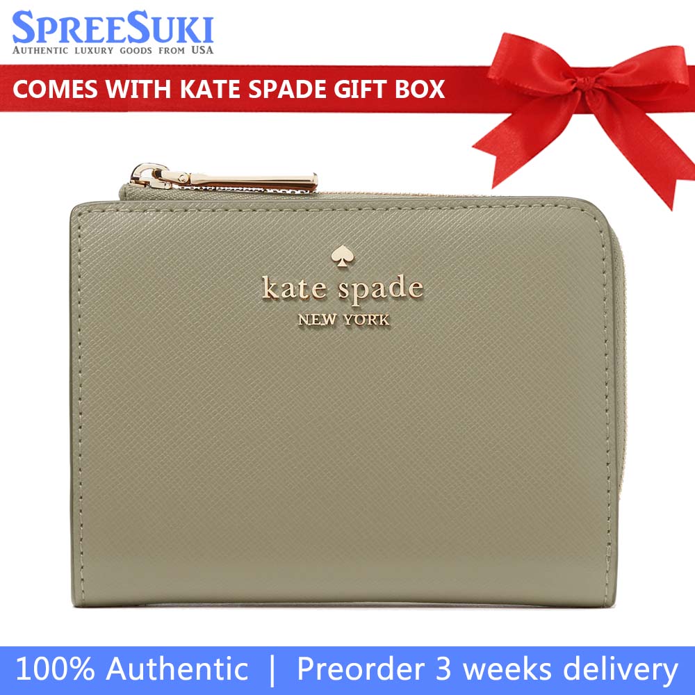 Kate Spade Small Wallet Madison Saffiano Leather Small Lzip Wallet Dusky Pine # KH615