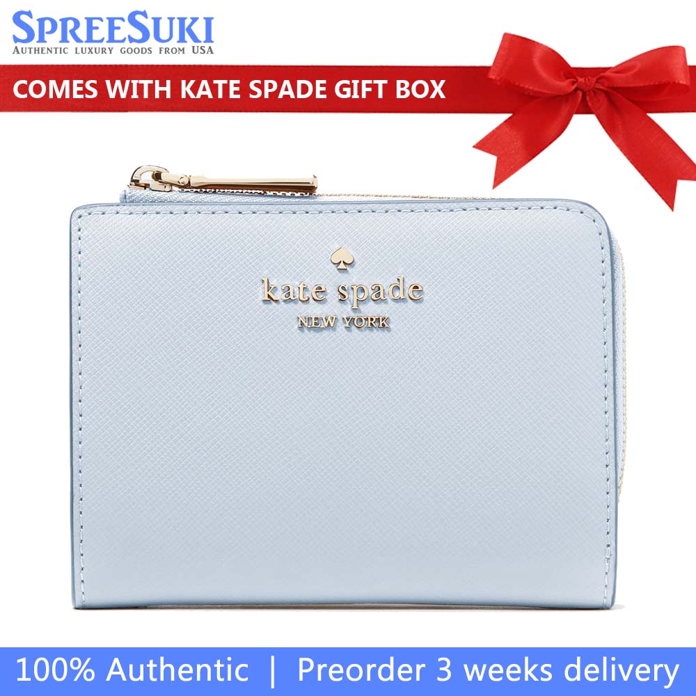 Kate Spade Small Wallet Madison Saffiano Leather Small Lzip Wallet Watercolor Blue # KH615