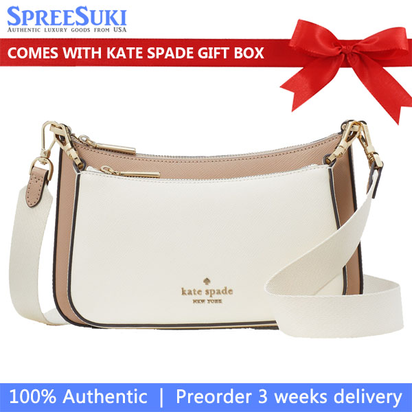 Kate Spade Duet Colorblock Saffiano Leather Small Crossbody Toasted Hazelnut Multi # KH759