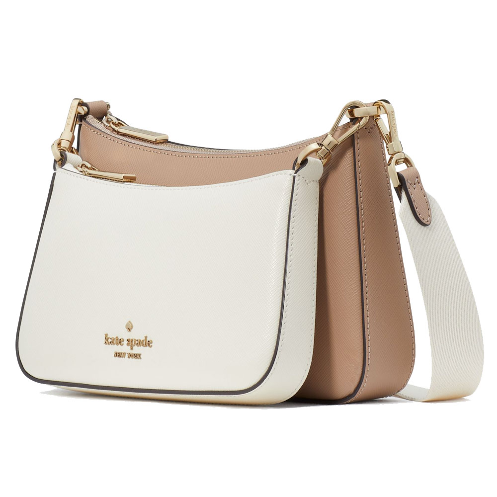 Kate Spade Duet Colorblock Saffiano Leather Small Crossbody Toasted Hazelnut Multi # KH759