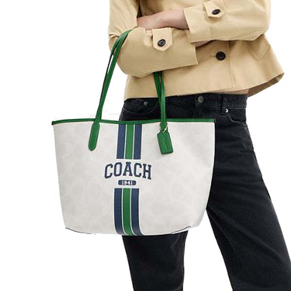 Coach City Tote Bag In Signature Canvas With Coach Graphic Chalk Kelly Multi # CBI79
