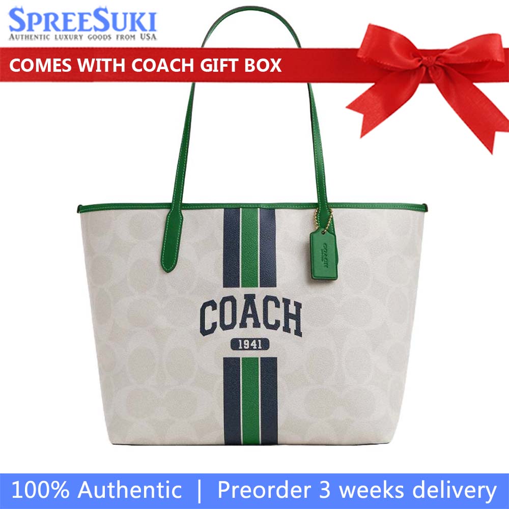 Coach City Tote Bag In Signature Canvas With Coach Graphic Chalk Kelly Multi # CBI79