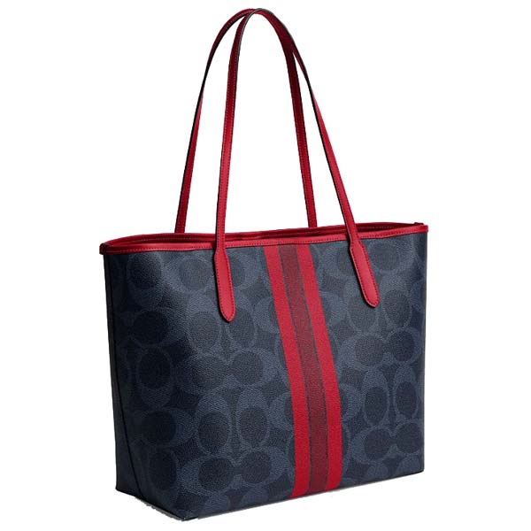 Coach City Tote Bag In Signature Canvas With Coach Graphic Denim Bold Red # CBI79