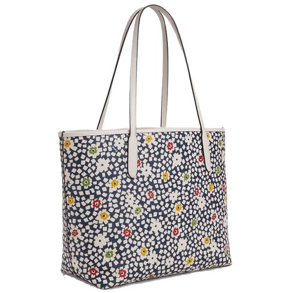 Coach City Tote Bag With Floral Print Deep Blue Chalk Multi # CBI53
