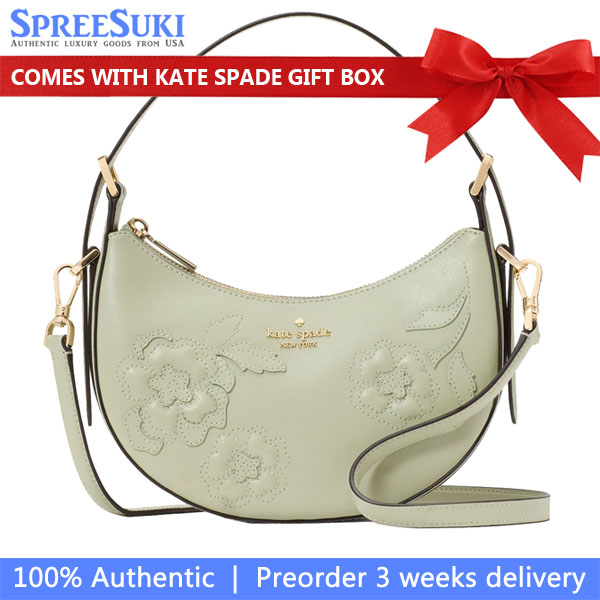 Kate Spade Madison Floral Applique Crescent Shoulder Bag Sage Bundle # KL938