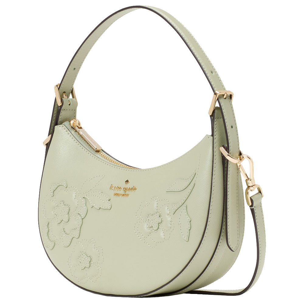 Kate Spade Madison Floral Applique Crescent Shoulder Bag Sage Bundle # KL938