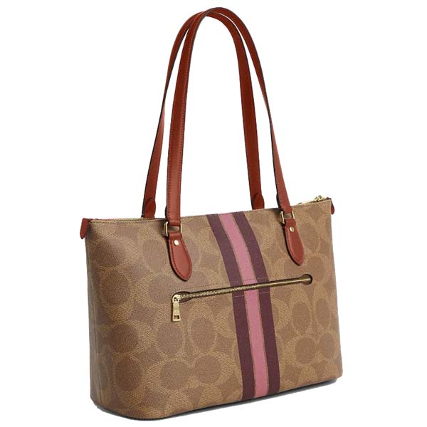Coach Gallery Tote Bag In Signature Canvas With Stripe Print Tan Multi # CBM18