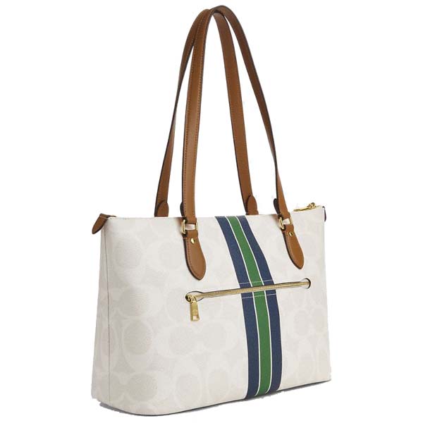 Coach Gallery Tote Bag In Signature Canvas With Stripe Print Chalk Multi # CBM18