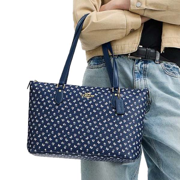 Coach Gallery Tote Bag With Floral Print Deep Blue Multi # CBM20