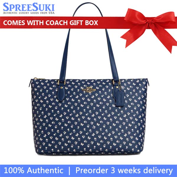 Coach Gallery Tote Bag With Floral Print Deep Blue Multi # CBM20
