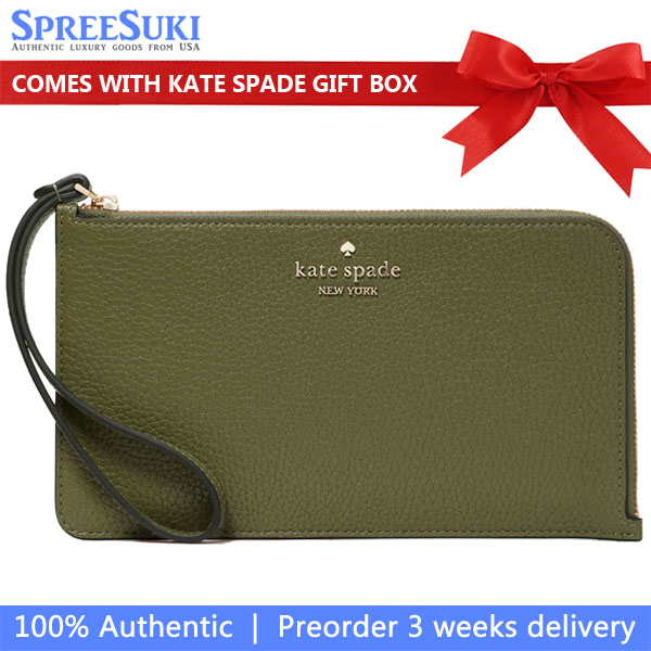 Kate Spade Large Wristlet Lucy Medium L-Zip Wristlet Enchanted Green # KE574