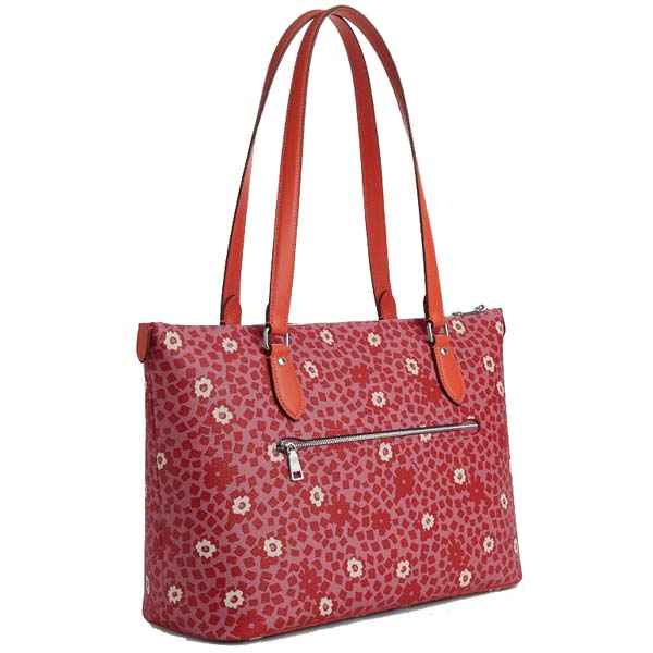 Coach Gallery Tote Bag With Floral Print Silver Pink Multi # CBM19