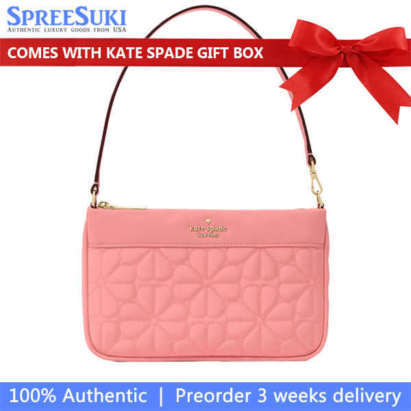 Kate Spade Spade Flower Quilted Fabric Convertible Wristlet Pouch Lunch Bag Terracotta Tile # KK255