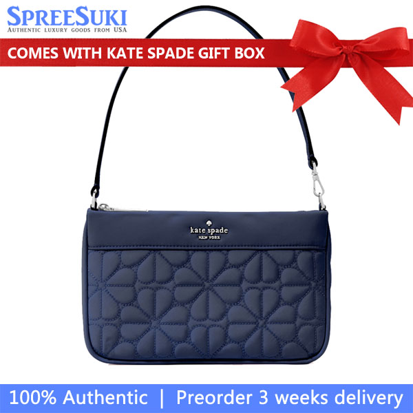 Kate Spade Spade Flower Quilted Fabric Convertible Wristlet Pouch Lunch Bag Parisian Navy # KK255