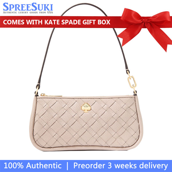Kate Spade Kayla Woven Leather Convertible Wristlet Cozy Grey # KK909