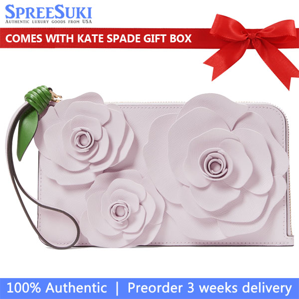 Kate Spade Flora Flower Medium L-Zip Wristlet Pale Amethyst # KK972