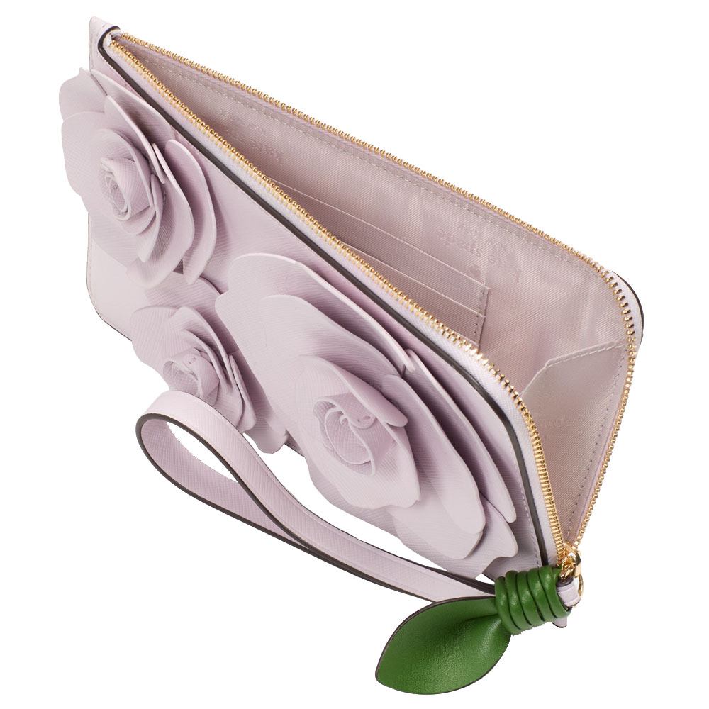 Kate Spade Flora Flower Medium L-Zip Wristlet Pale Amethyst # KK972
