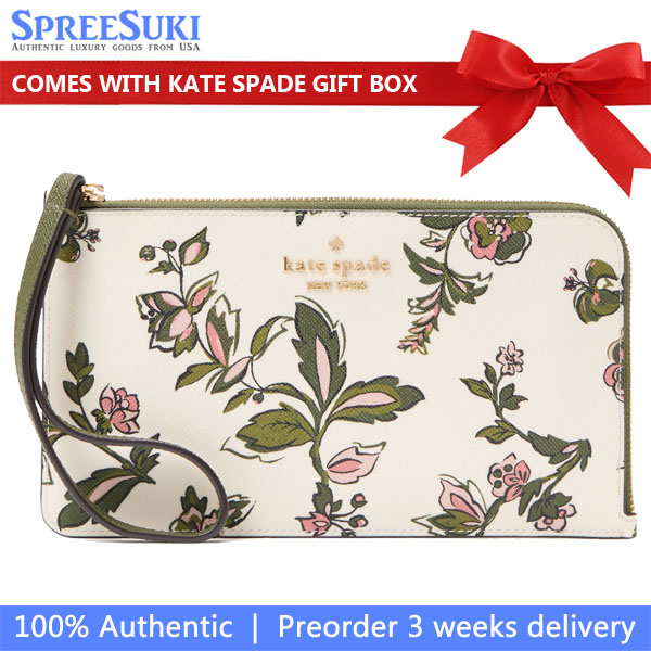 Kate Spade Lucy Floral Medium L-Zip Wristlet Meringue Multi # KL855