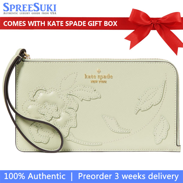 Kate Spade Lucy Floral Applique Medium L-Zip Wristlet Sage Bundle # KL856