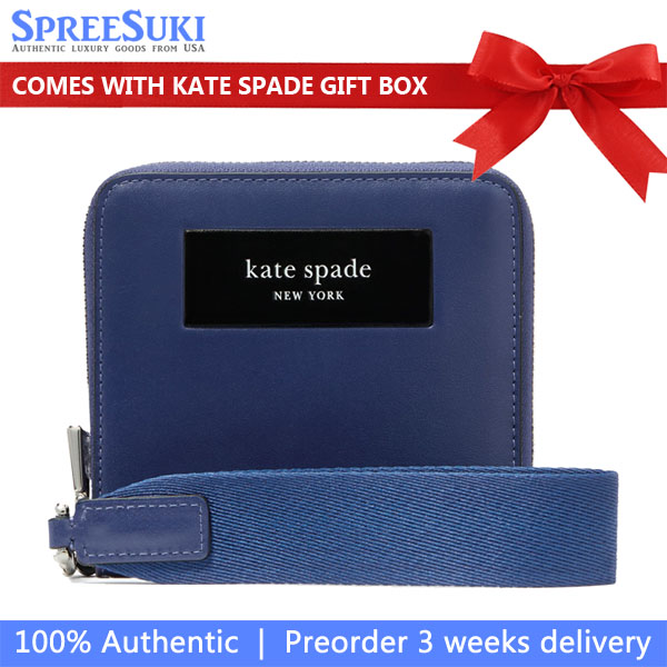 Kate Spade Label Small Compact Webbed Wristlet Deep Lake # KI728