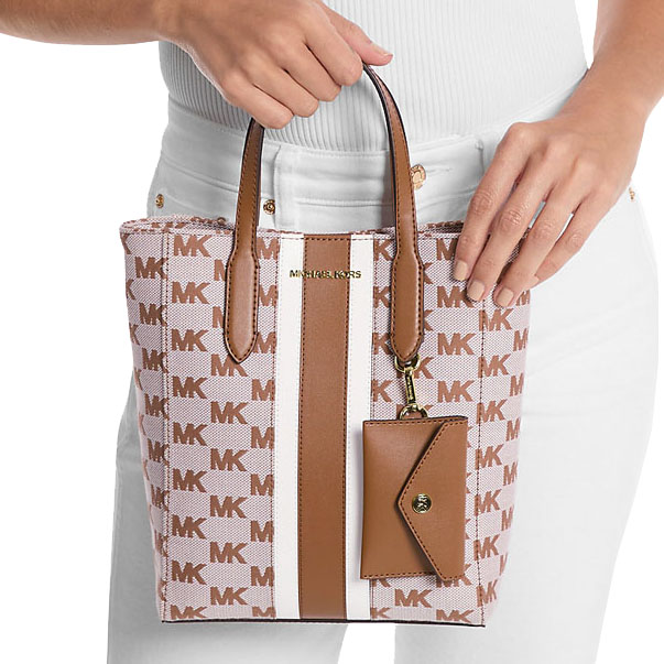 Michael Kors Vincent Small Logo Jacquard Convertible Tote Bag With Card Case Luggage # 35S5G2VT5J