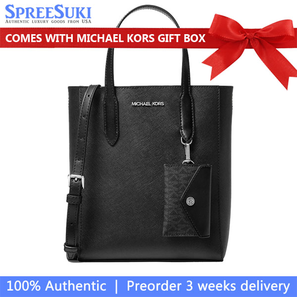 Michael Kors Vincent Small Saffiano Leather Convertible Tote Bag With Card Case Black # 35F4S2VT5T