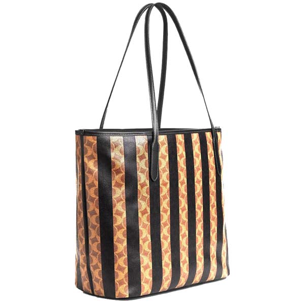 Coach Large City Tote Bag In Signature Canvas With Stripe Walnut Tan # CBI03