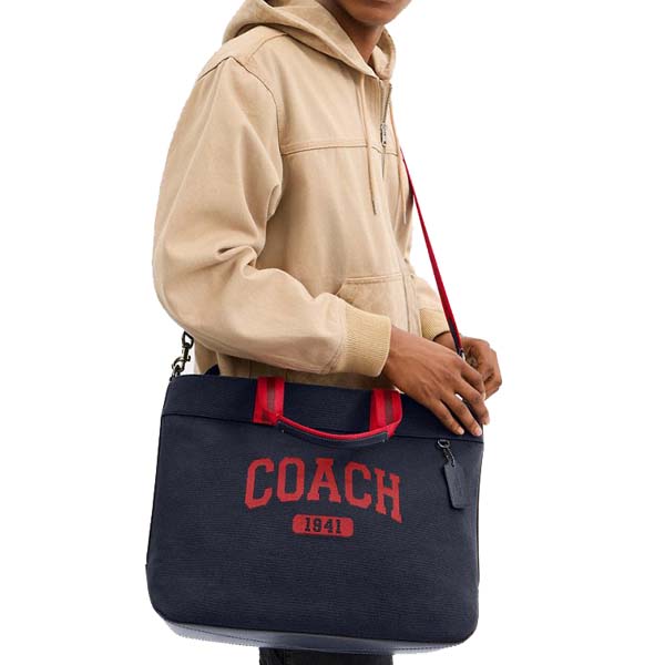 Coach Tote Bag 38 With Coach Graphic Gunmetal Midnight Navy Multi # CBI40