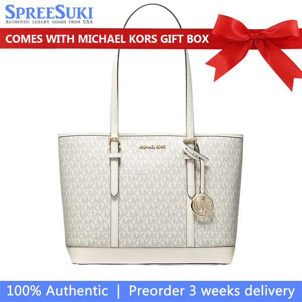 Michael Kors Tote With Gift Bag Jet Set Travel Small Zip Top Tote Shoulder Bag Signature Lt Crm Multi # 35S0GTVT1V