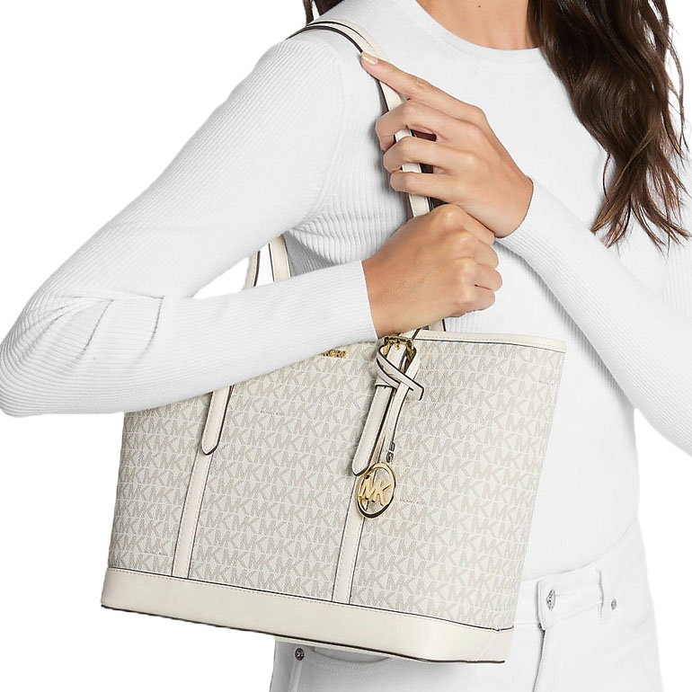 Michael Kors Tote With Gift Bag Jet Set Travel Small Zip Top Tote Shoulder Bag Signature Lt Crm Multi # 35S0GTVT1V