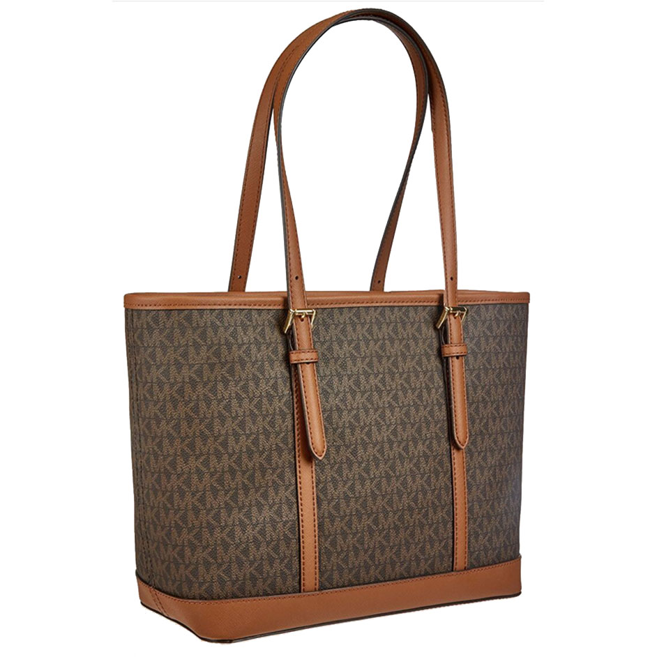 Michael Kors Tote With Gift Bag Jet Set Travel Small Zip Top Tote Shoulder Bag Signature Brown # 35S0GTVT1V