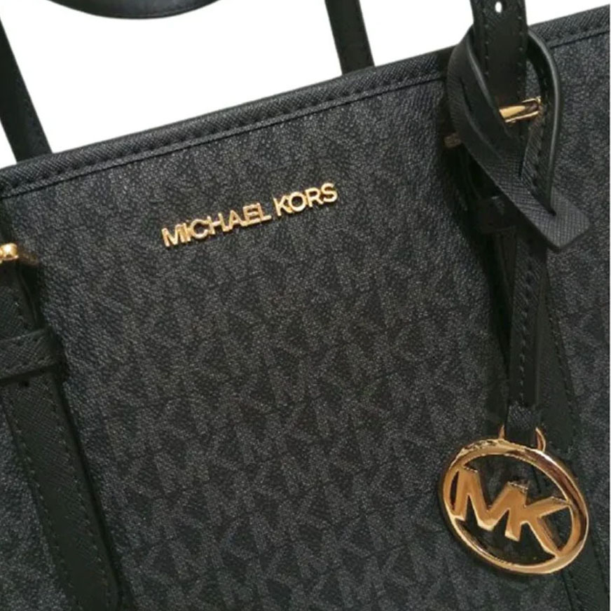Michael Kors Tote With Gift Bag Jet Set Travel Small Zip Top Tote Shoulder Bag Signature Black # 35S0GTVT1V