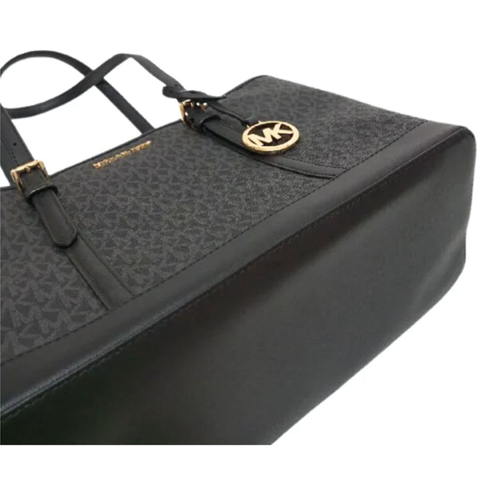 Michael Kors Tote With Gift Bag Jet Set Travel Small Zip Top Tote Shoulder Bag Signature Black # 35S0GTVT1V