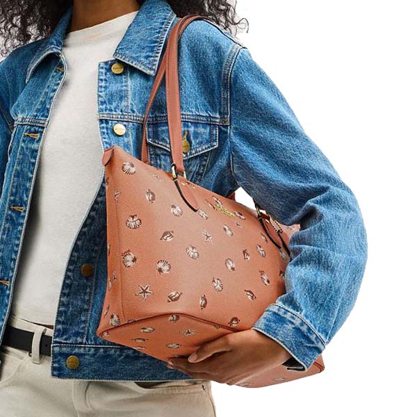 Coach Gallery Tote Bag With Shell Print Coral Sunrise # CBM12