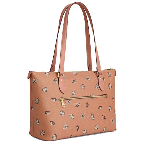 Coach Gallery Tote Bag With Shell Print Coral Sunrise # CBM12
