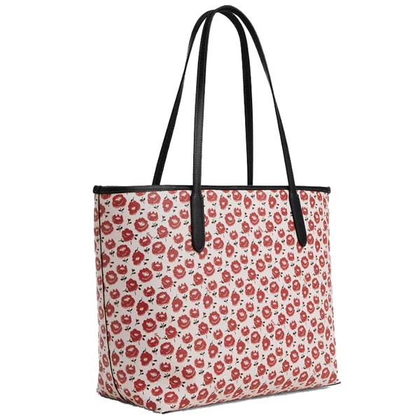 Coach City Tote Bag With Floral Print Silver Chalk Black Multi # CBI50