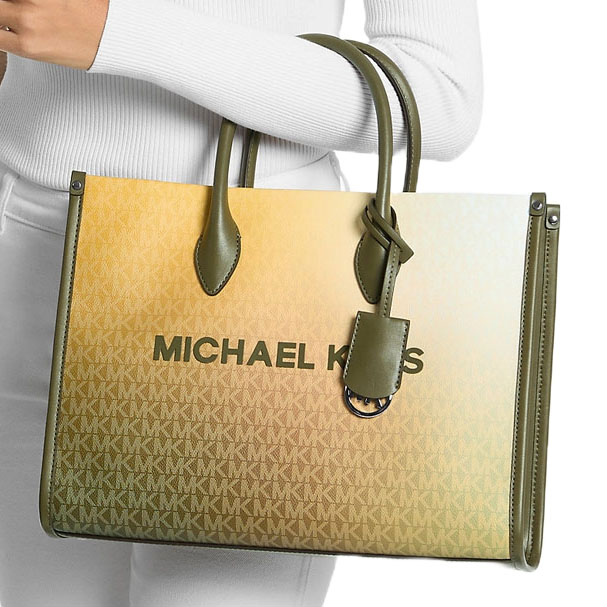 Michael Kors Mirella Medium Ombré Signature Logo Tote Bag Olive Combo # 35F5S7ZT2B