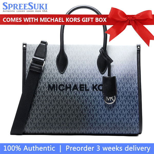 Michael Kors Mirella Medium Ombré Signature Logo Tote Bag Black Combo # 35F5S7ZT2B