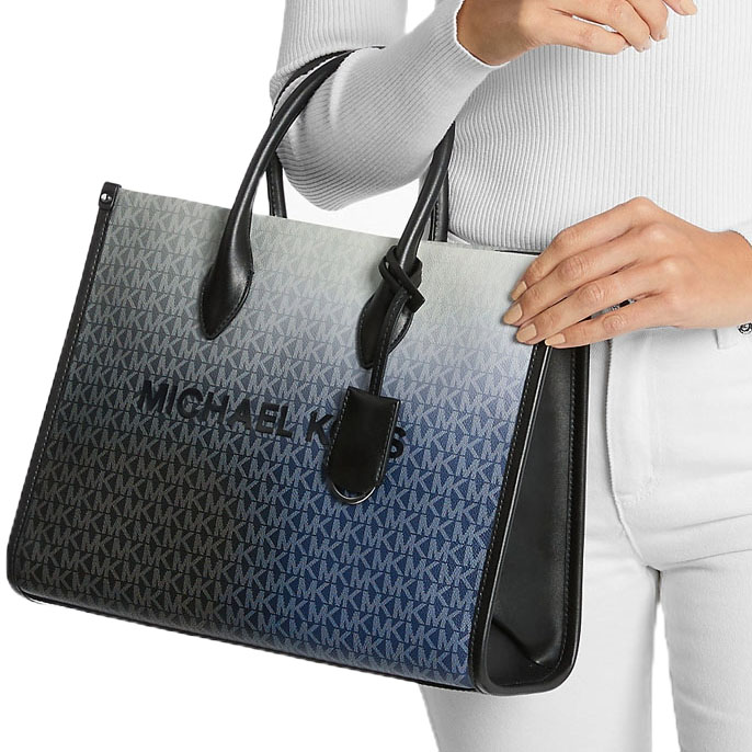 Michael Kors Mirella Medium Ombré Signature Logo Tote Bag Black Combo # 35F5S7ZT2B