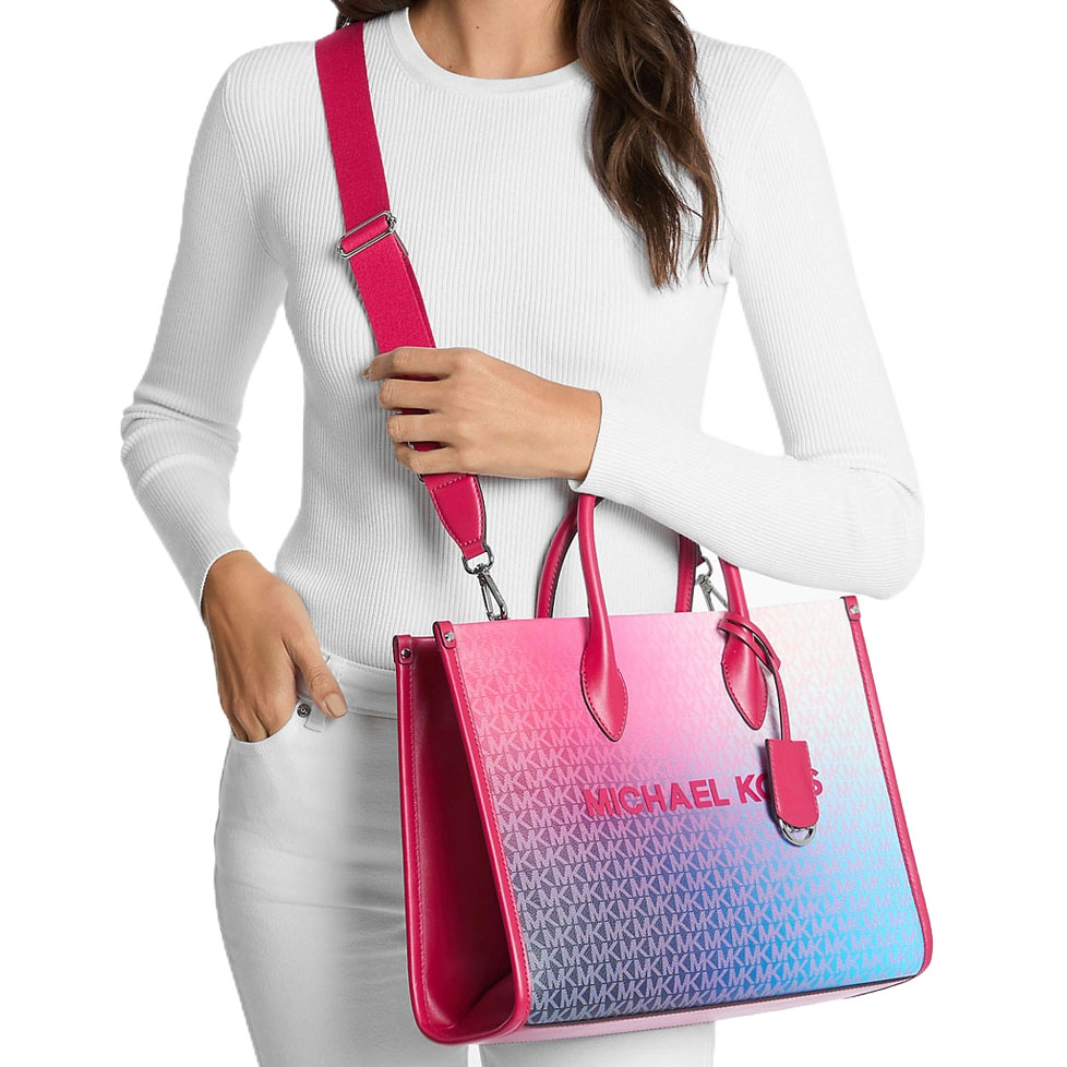 Michael Kors Mirella Medium Ombré Signature Logo Tote Bag Dark Raspberry Multi # 35F5S7ZT2B
