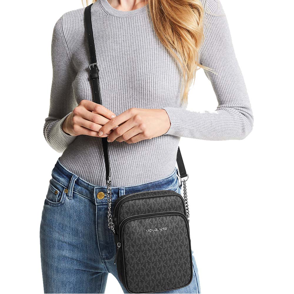 Michael Kors Jet Set Travenuel Medium Logo Crossbody Bag Black # 35F1STVC2B