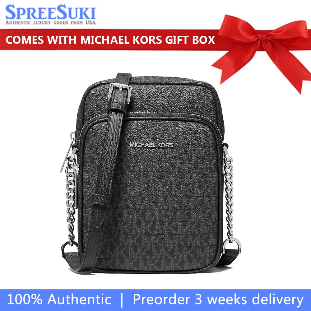 Michael Kors Jet Set Travenuel Medium Logo Crossbody Bag Black # 35F1STVC2B