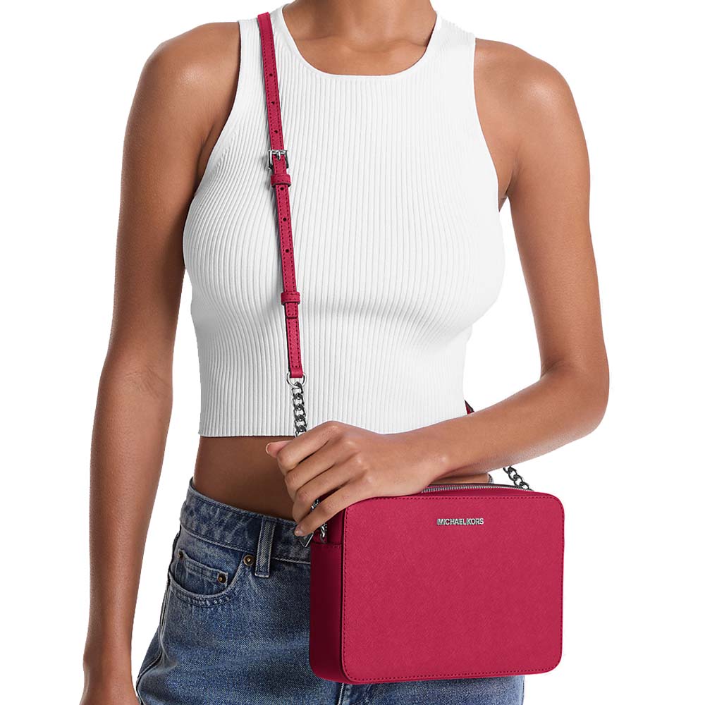 Michael Kors Crossbody Bag Jet Set Large Crossbody Dark Raspberry # 35F8STTC9L