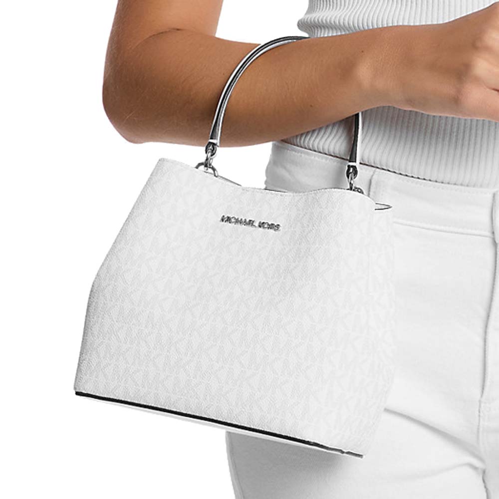 Michael Kors Pratt Small Signature Logo Convertible Shoulder Bag Optic White # 35S4S3FM5V