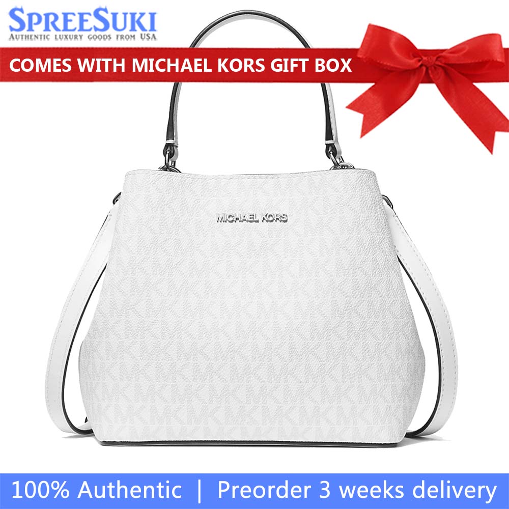 Michael Kors Pratt Small Signature Logo Convertible Shoulder Bag Optic White # 35S4S3FM5V